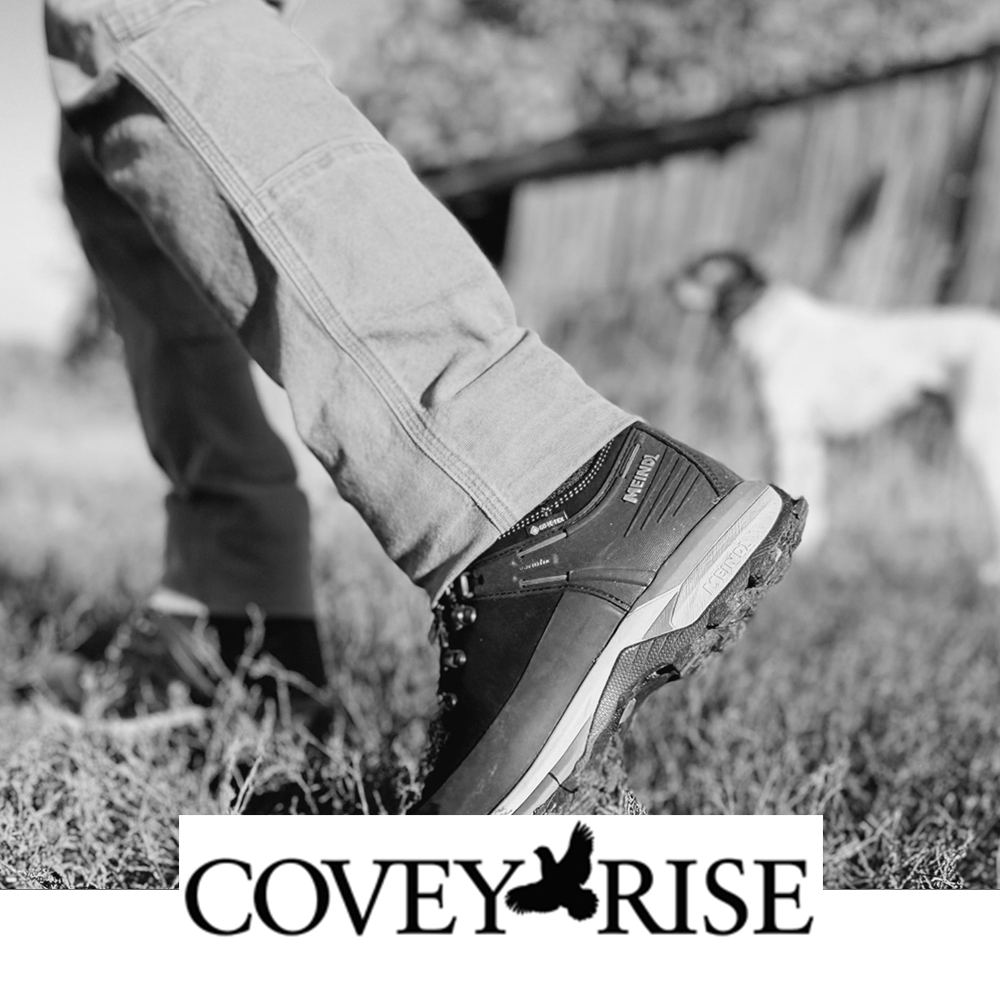 Meindl Air Revolution Alpine 1.5 Light Hiker – As Featured in Covey Rise Magazine – Gore-Tex Waterproof Hiking Boot Worn by Upland Bird Hunter With Hunting Dog in Background