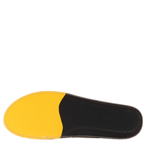 Meindl Comfort Fit Sport Insole – Top View Showing Beige Suede Surface With Comfort Fit Memory Foam Technology Branding Printed at Heel on White Background