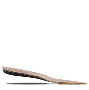 Meindl Comfort Fit Sport Insole – Bottom View Showing Yellow Heel Cushion Zone and Black Perforated Forefoot Base Layer on White Background