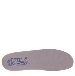 Meindl MFS Vakuum Air Active Insole – Top View Showing Gray Air-Active Mesh Surface With Meindl Air-Active Branding Printed at Heel on White Background